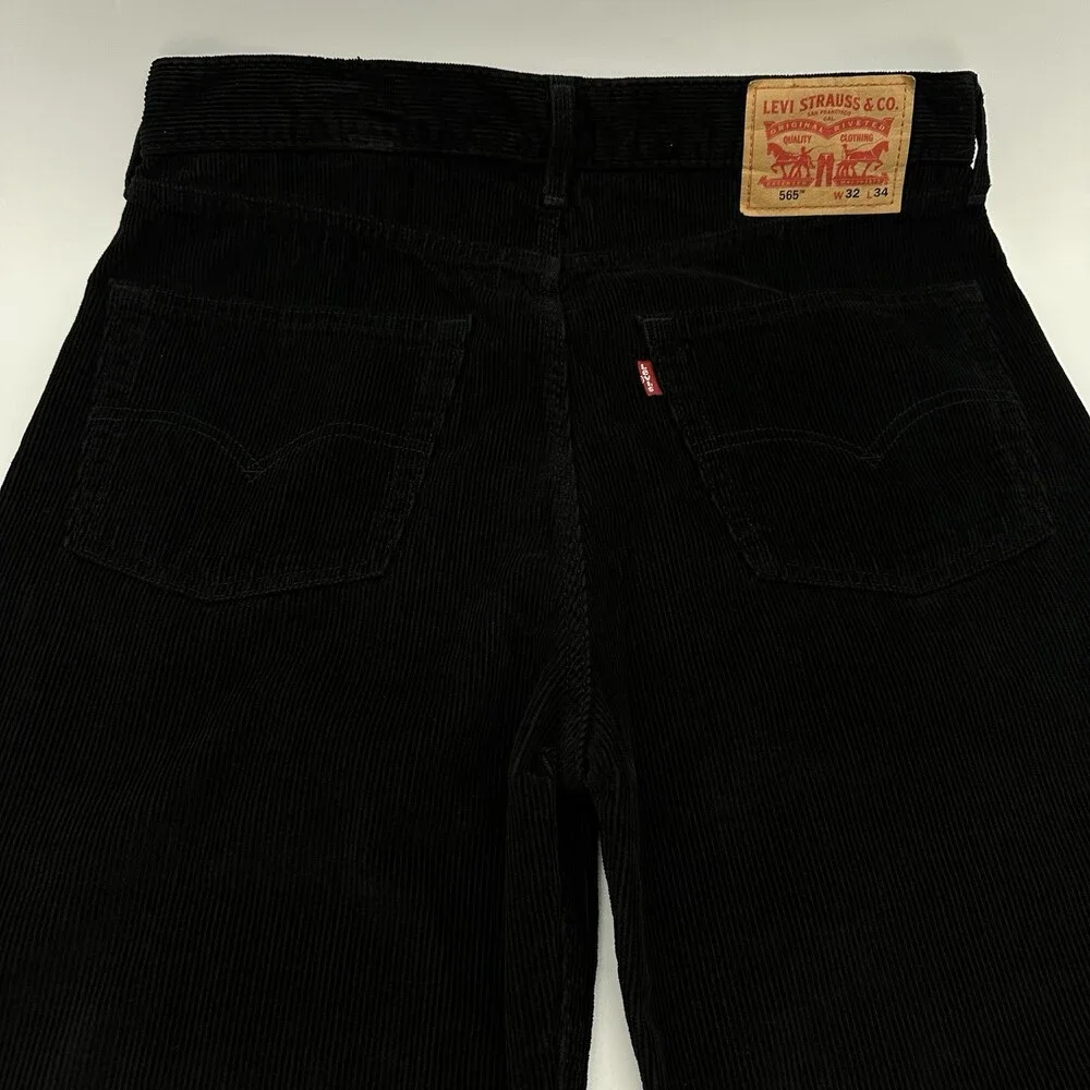 Levi's 565 Loose Straight Men's Size 32x34 Black 100% Cotton Corduroy Jeans NWT